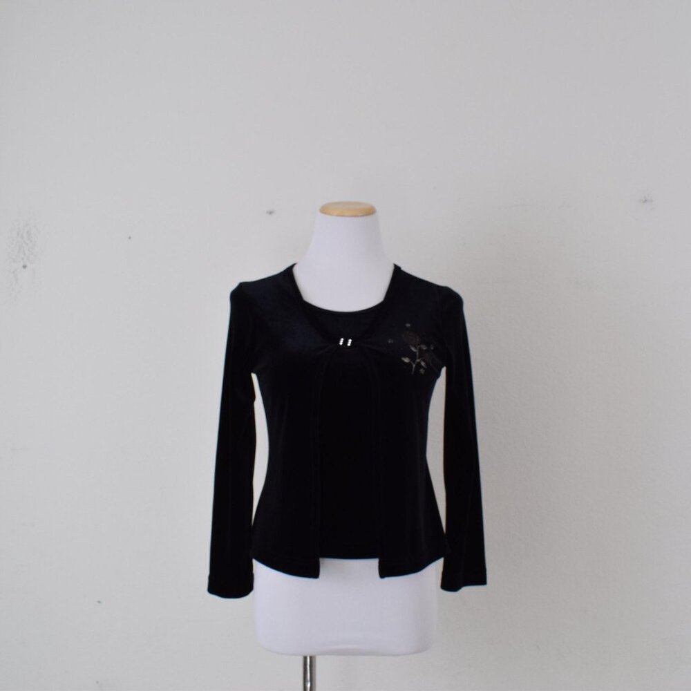 Vintage 90s Black Long Sleeves‎ Stretch Blouse |size L